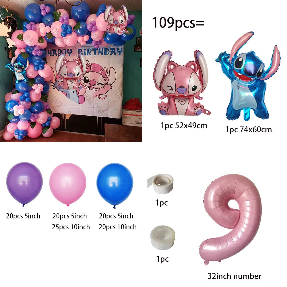 1set Disney Lilo & Stitch Theme Birthday Party Balloons Arch Garland Chain Kit Kids Inflatable Toys Globos Gifts Supplies