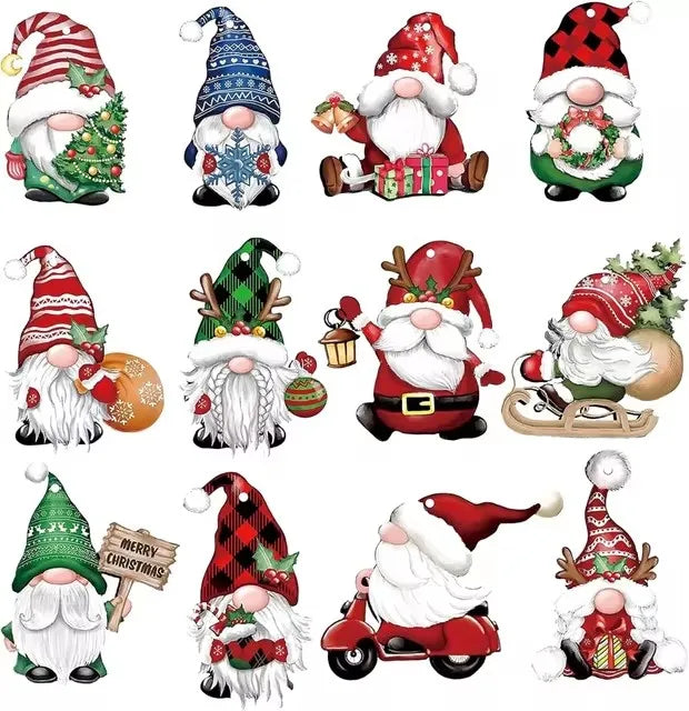 12/24pcs/set New Creative Wooden Christmas Dwarf Gnome Decoration Small Hanging Christmas Tree Decoration Wooden Plaque Set