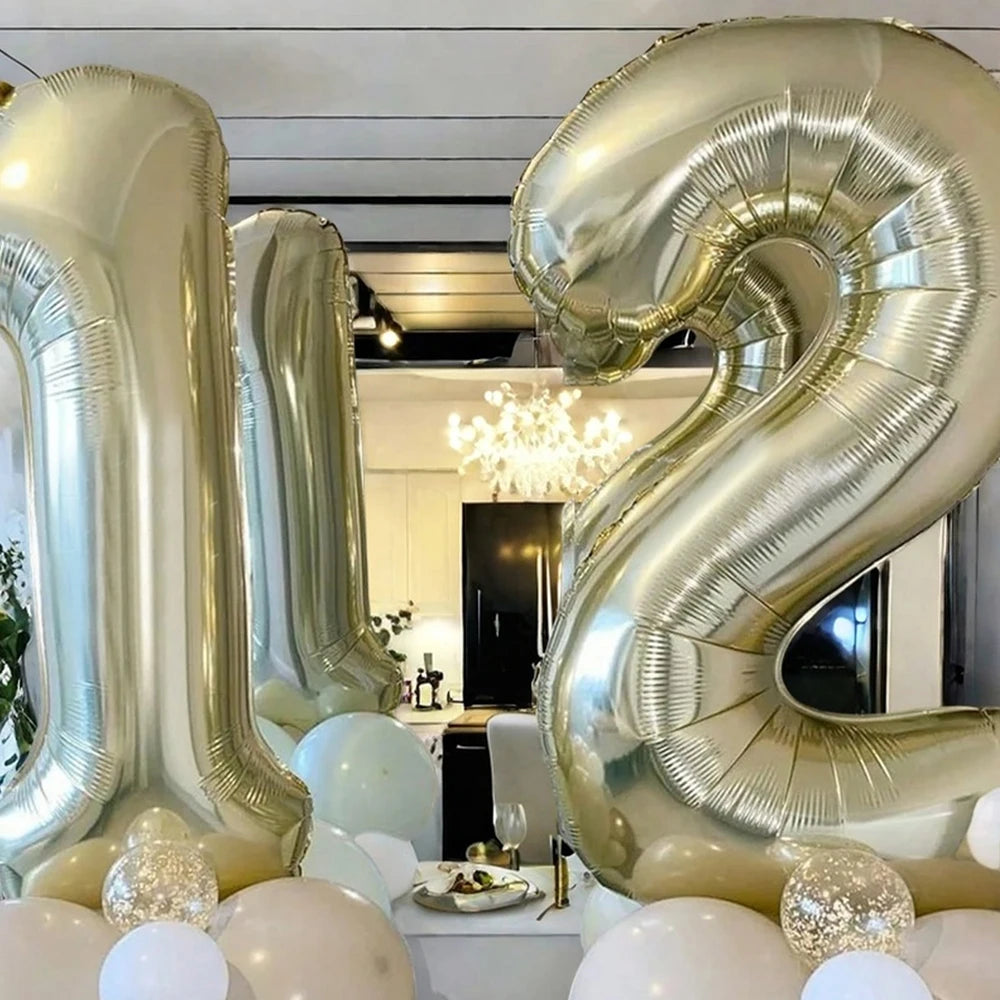 1pc 40inch Platinum Colour Number 0-9 Balloons Helium Balloon Digit Globos Birthday Party Decorations，Anniversary, Graduation