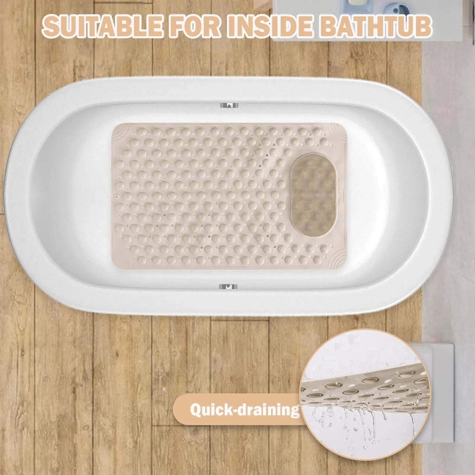 Non-Slip Massage Bath Mat – TPR Shower Rug with 145 Suction Cups, Drain Holes & Foot Scrubber