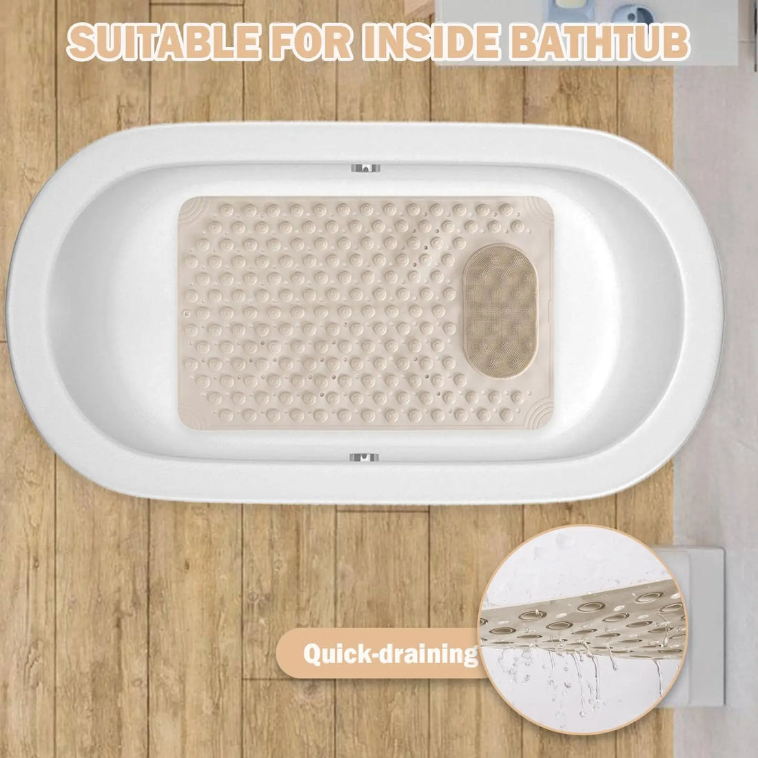 Non-Slip Massage Bath Mat – TPR Shower Rug with 145 Suction Cups, Drain Holes & Foot Scrubber