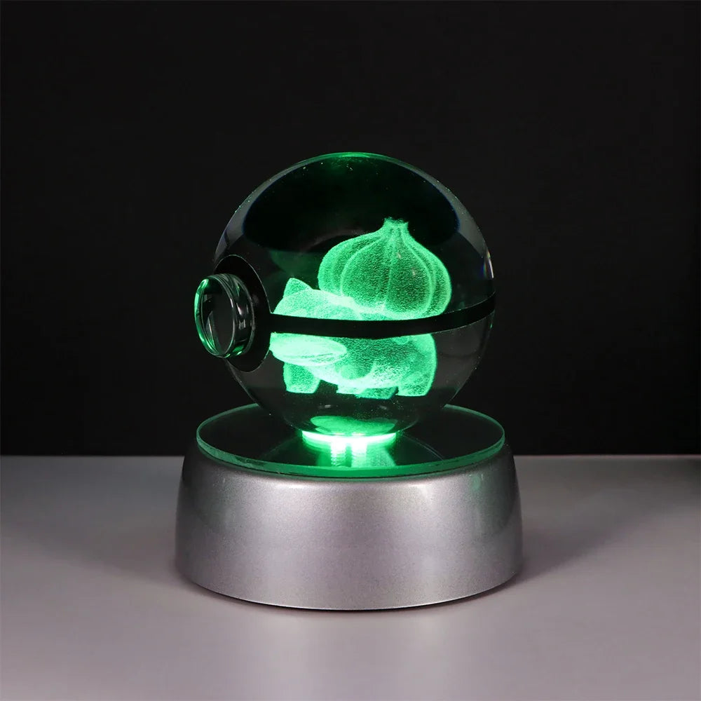Pokemon 3D Crystal Ball Pikachu Gengar Eevee Mewtwo Anime Game Pokeball Led Night Light Base Kids Birthday Gift Home Decoration