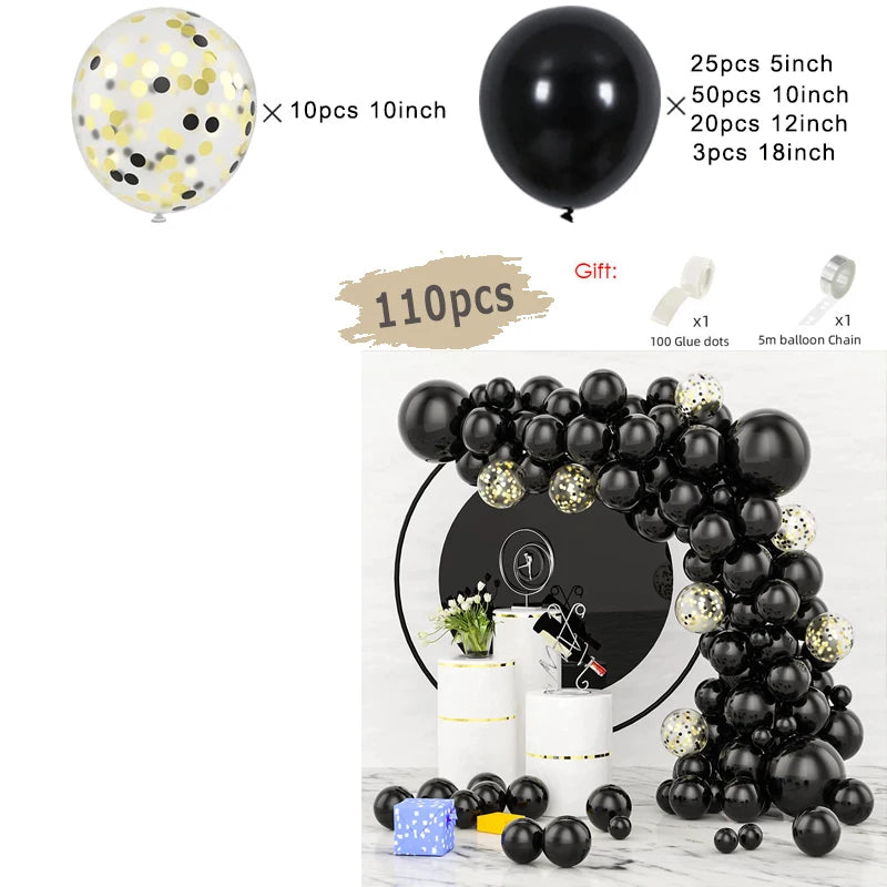 Black and Gold Balloons Garland Arch Kit with Starburst Foil Balloons for Wedding Birthday Family Party Decorations Supplies