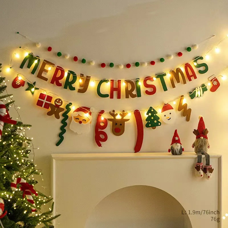 LED String Light DIY Handmade Decorated Merry Christmas Holiday Hanging Home Room Background Pull Flag Banner Christmas Pendant