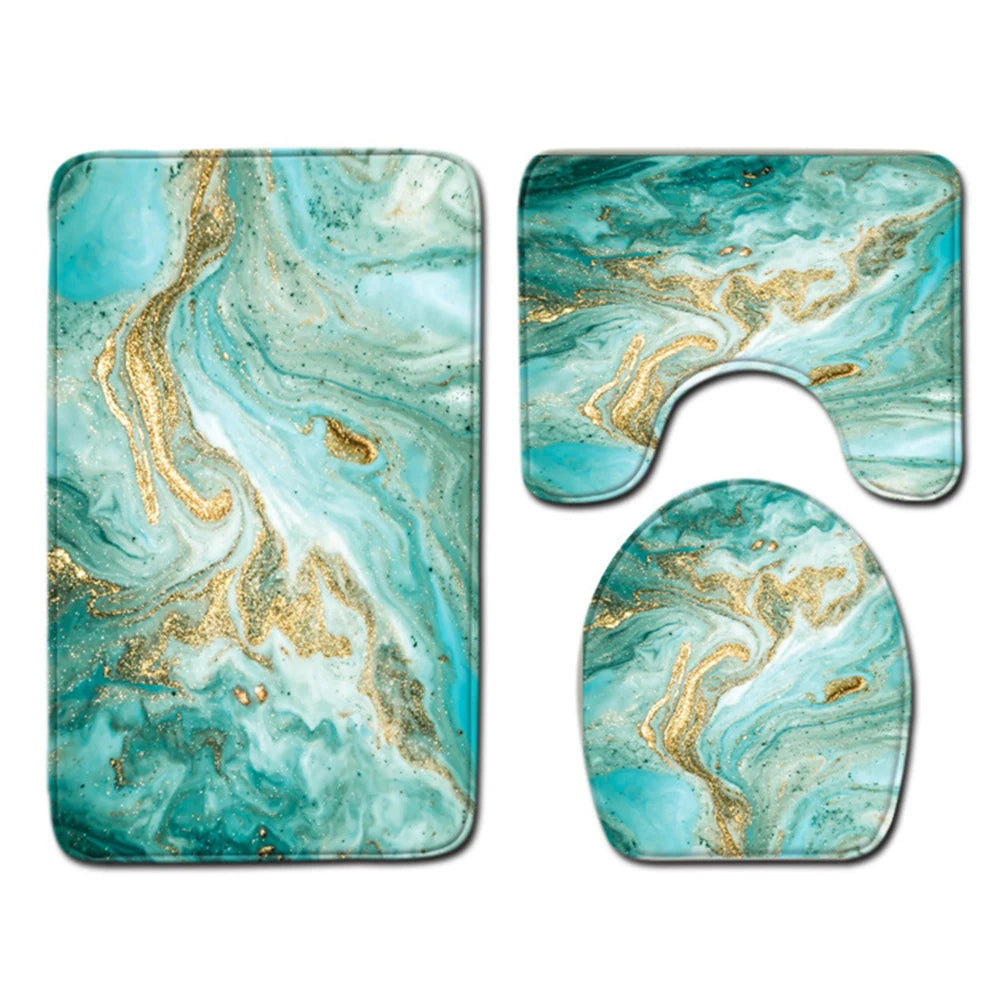 3pcs Marble Pattern Bath Mats Anti Slip Bathroom Mat Set Washable Toilet Seat Lid Cover Pedestal Rug Set Home Decor