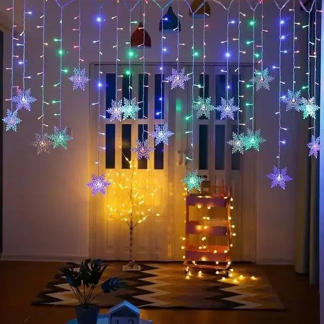 Christmas Lights Garland LED String Lights Snowflakes Flashing Fairy Curtain Light for Holiday Wedding Party New Year Decoration