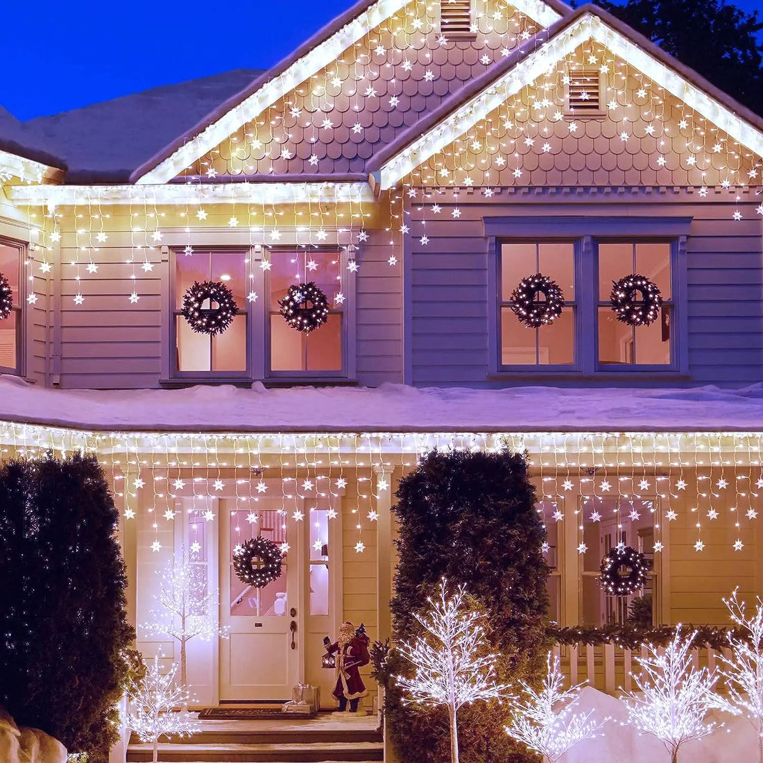 snowflake Christmas Decoration 2025 Street Garlands on The House LED Icicle Lights Outdoor Waterproof Curtain Fairy String Light