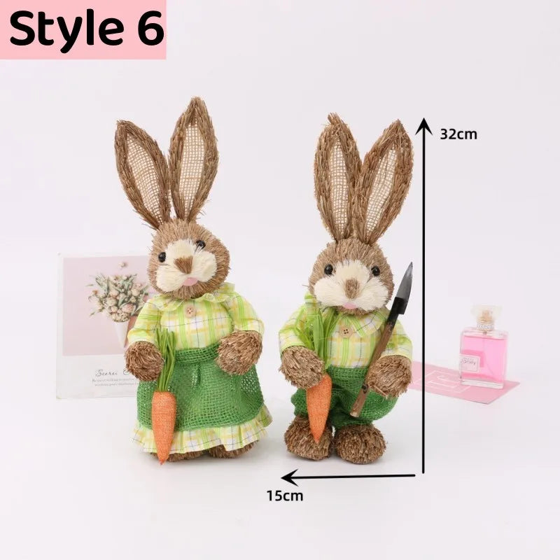 Easter Bunny Simulation Straw Bunny for Easter Cute Standing Rabbits Creative Home Spring Garden Decoration Crafts Gift for Kids