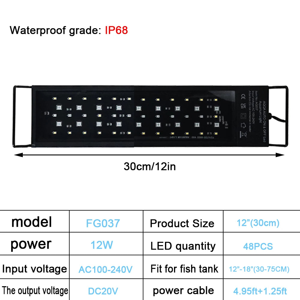 Aquarium Full Spectrum LED Light – 30–60cm Fish Tank Decoration & Aquatic Plant Growth Lamp (IP68 Waterproof)