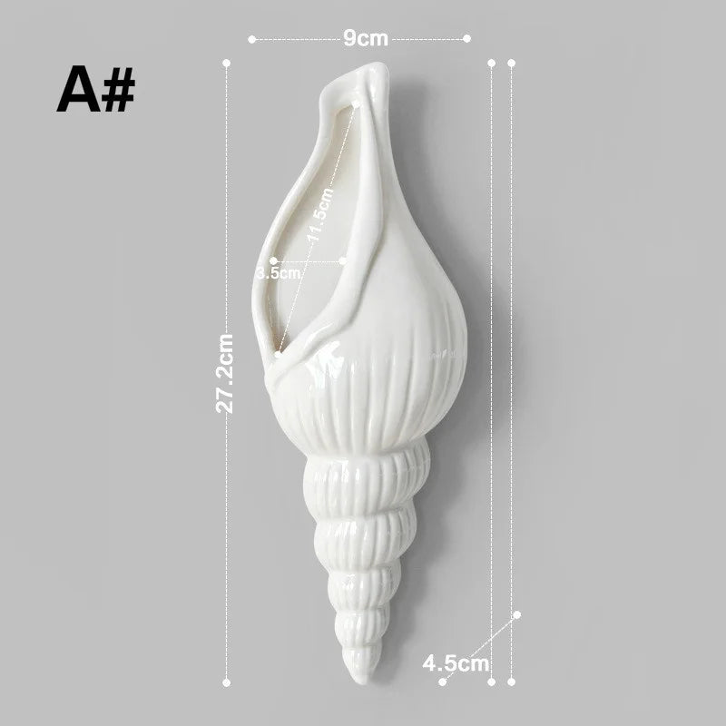 1Pc Amagogo Modern White Ceramic Sea Shell Conch Flower Vase Wall Hanging Home Decor