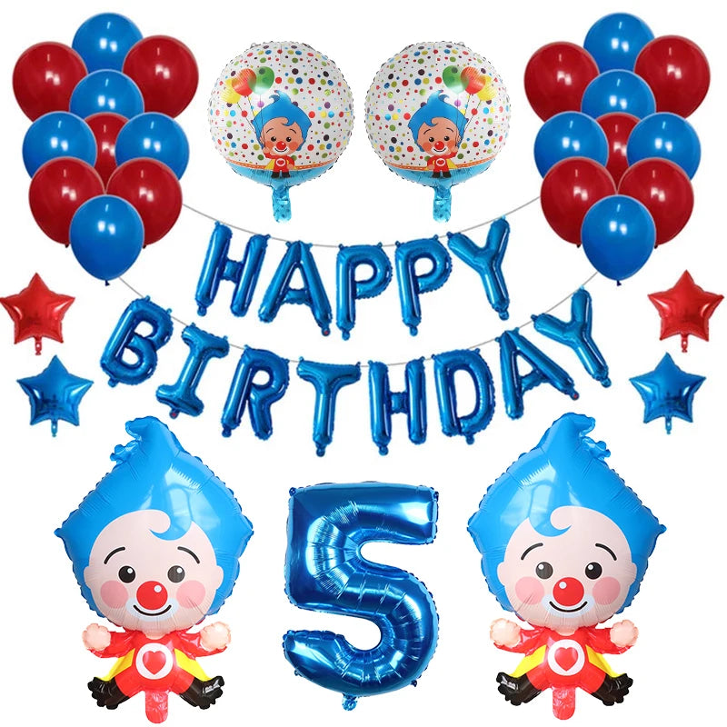 1set Plim Clown Foil Number Balloons Blue Latex Air Globos Children Baby Shower Birthday Party Decorations Kids Inflatable Toys