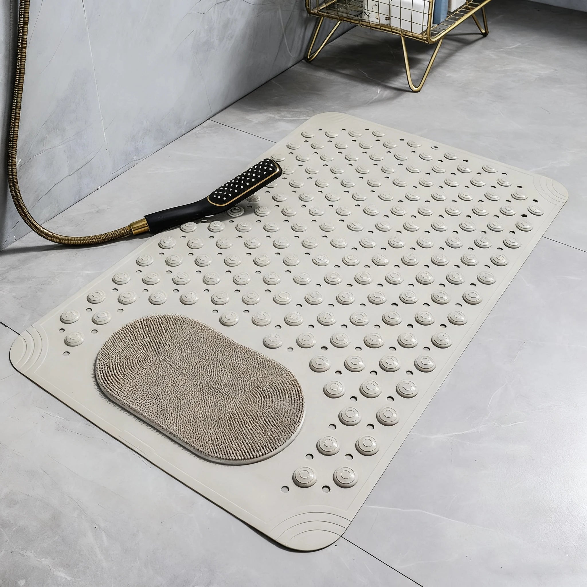 Non-Slip Massage Bath Mat – TPR Shower Rug with 145 Suction Cups, Drain Holes & Foot Scrubber
