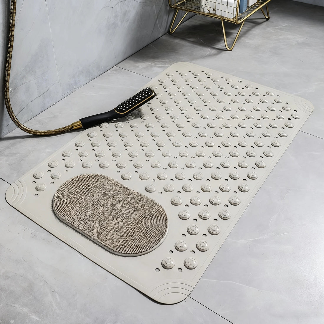 Non-Slip Massage Bath Mat – TPR Shower Rug with 145 Suction Cups, Drain Holes & Foot Scrubber