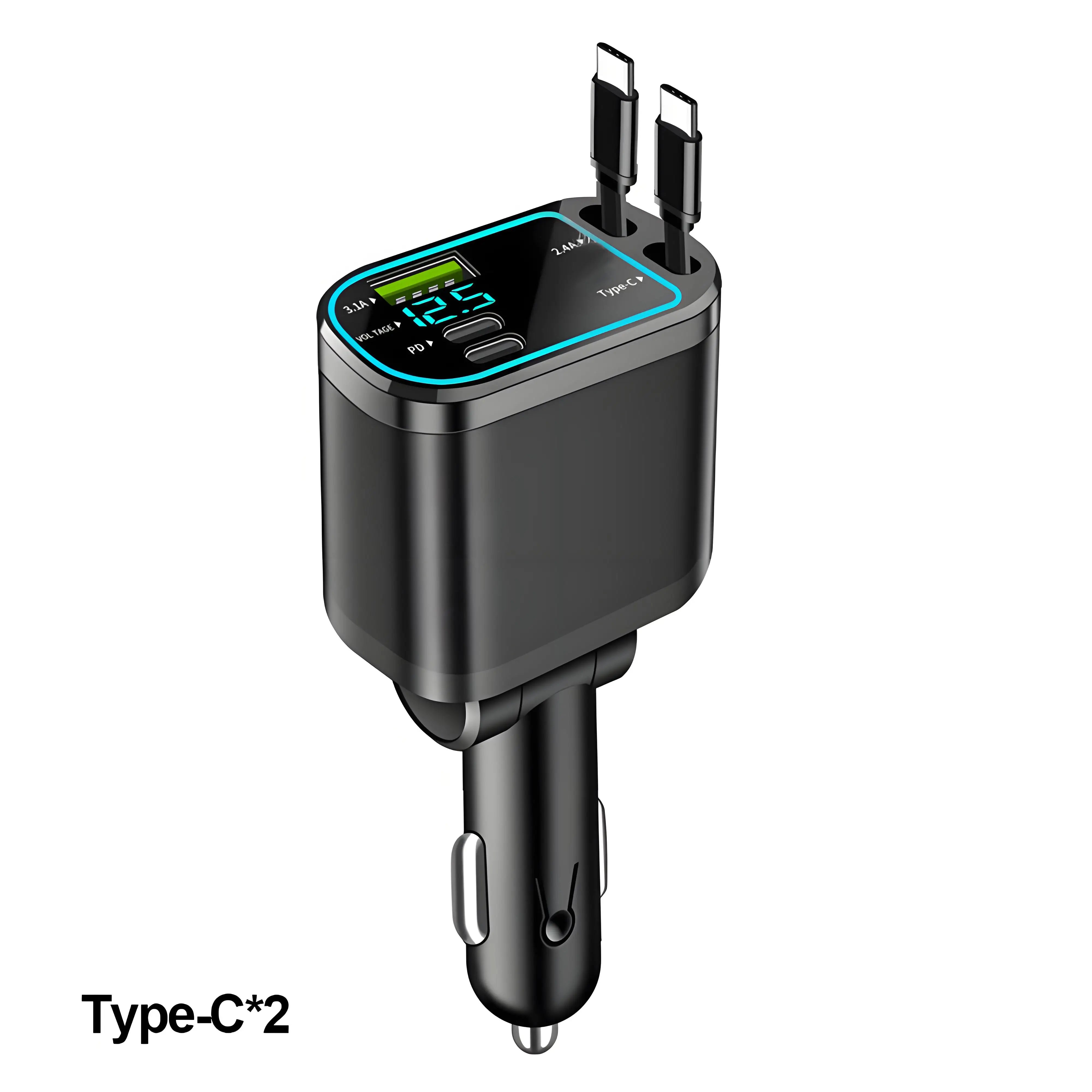 120W Retractable Car Charger with Roof Starlight – USB-C Fast Charger Cigarette Lighter Adapter for iPhone, Huawei & Samsung