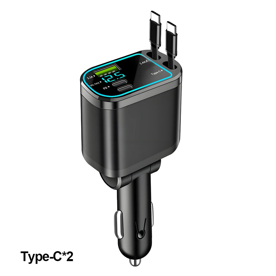 120W Retractable Car Charger with Roof Starlight – USB-C Fast Charger Cigarette Lighter Adapter for iPhone, Huawei & Samsung