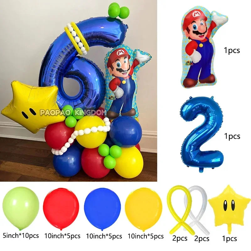 Super Mario Foil Balloons Arch Garland Kit Latex Balloons Number Balls Mario Birthday Party Baby Shower Decoration Gift Toys