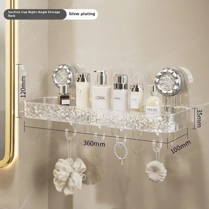 Suction Cup Washbasin Storage Rack – Punch-Free Bathroom Shower Caddy & Self-Draining Organizer Shelf