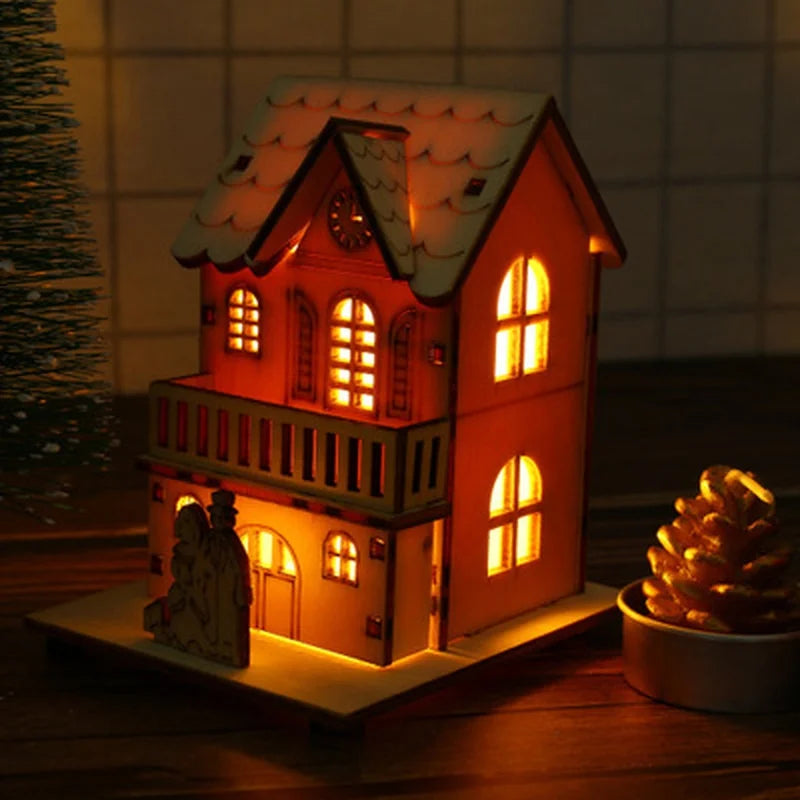 Festival Led Light Wood House Christmas Tree Decorations for Home Decoration Wooden House DIY Gift Window Decoration