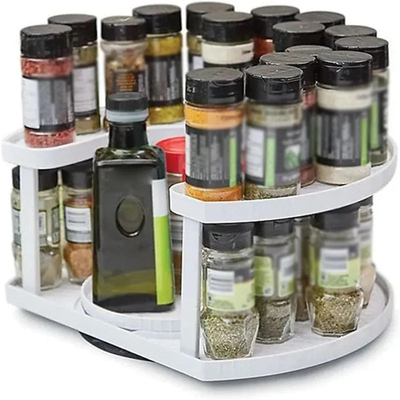 Adjustable Rotating Spice Spinner Rack – Large Capacity Kitchen Organizer with Dustproof Design