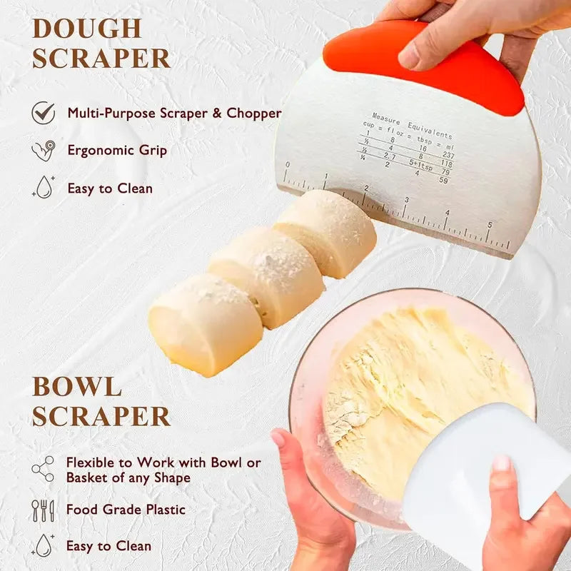 19PC Professional Complete Sourdough Starter Kit Banneton Bread Proofing Basket with Glass Sourdough Starter Jar for Home Baking