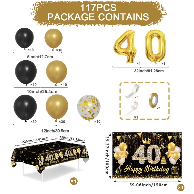 Happy Birthday 40 50 60 Latex Balloons for Adult Birthday Party Decoration 40th 50th 60th Confetti Balloon Anniversary Supplies