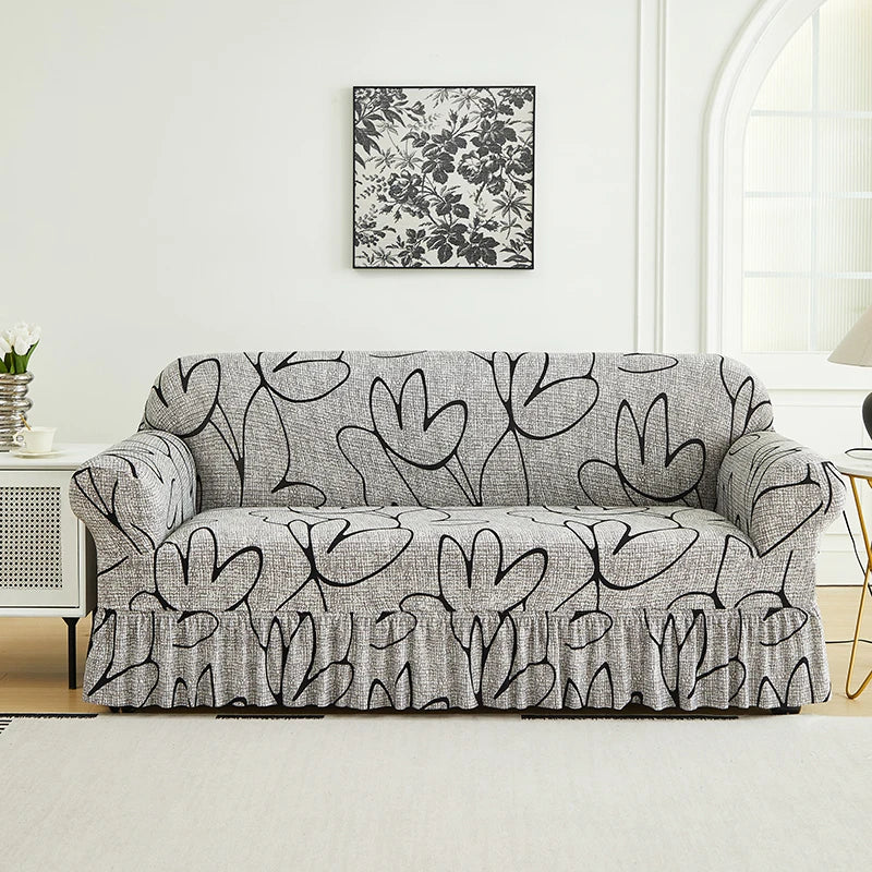 1 PC Prints Sofa Cover with Skirt Full Coverage Elastic Sofa Cover decorate the Sofa in the living room Multiple Color SofaCover