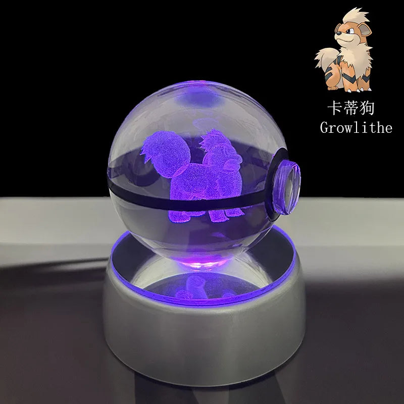 Pokemon 3D Crystal Ball Pikachu Gengar Eevee Mewtwo Anime Game Pokeball Led Night Light Base Kids Birthday Gift Home Decoration