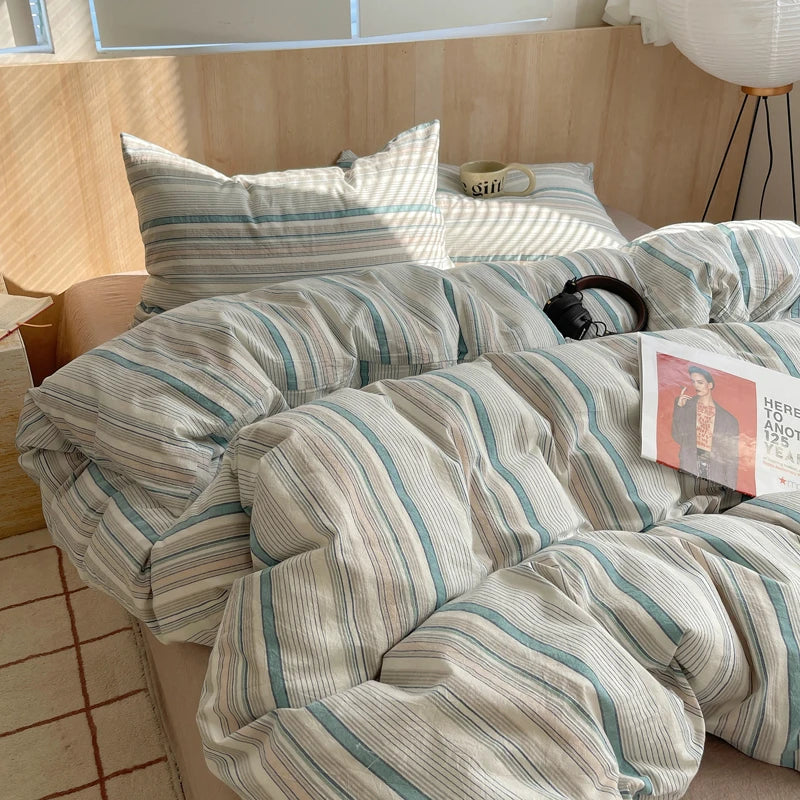 Nordic sling Cotton Pink Stripes Duvet Cover 150x200 Size Girl's Room housse de couette Skin friendly Breathable Comforter Sets