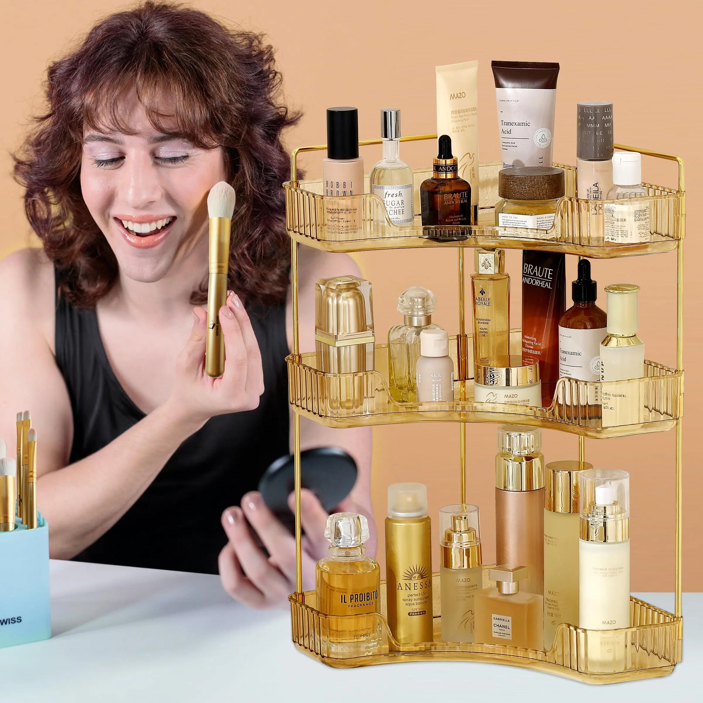Bathroom Counter Organizer – Countertop Shelf Tray for Skincare, Perfume & Cosmetics on Dresser