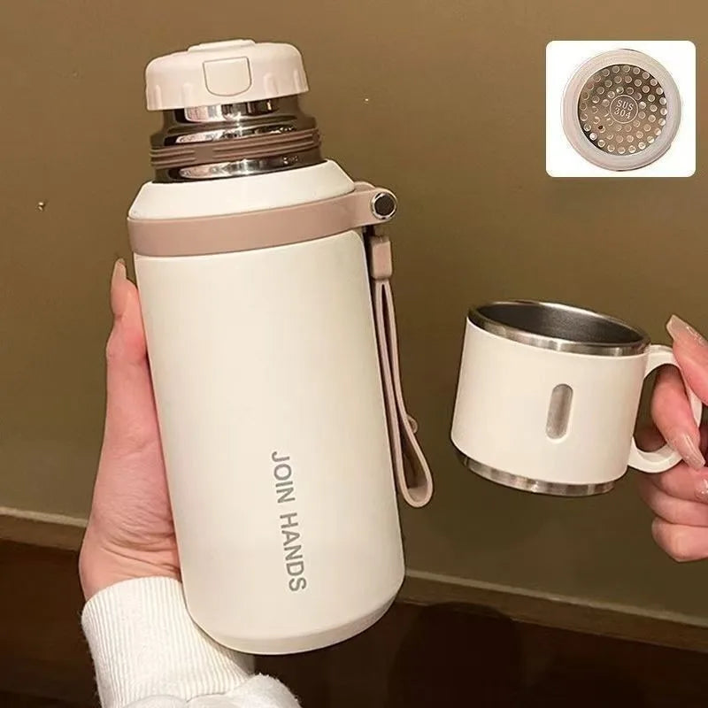 JUSTINLAU Spot Goods 600/800ML Thermos Cup Vacuum Flasks with Tea Strainer Stainless Steel Portable Travel Thermal Water Bottles