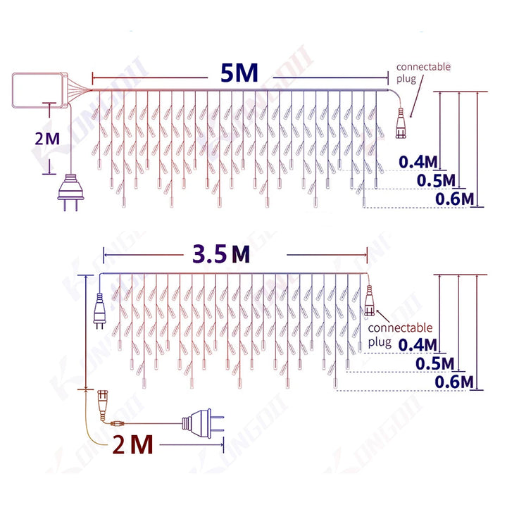 3.5M-40M LED Icicle Curtain String Fairy Lights Garland Outdoor Christmas Lights New Year Birthday Wedding Street Holiday Decor