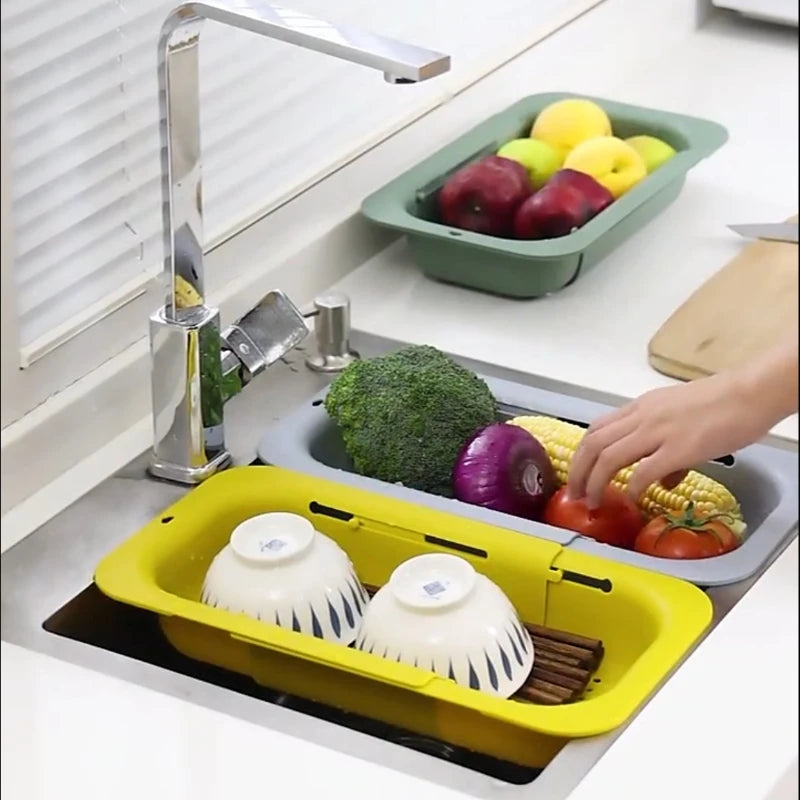Expandable Adjustable Sink Drain Basket – Vegetable & Fruit Washing Basin with Drain Rack for Kitchen