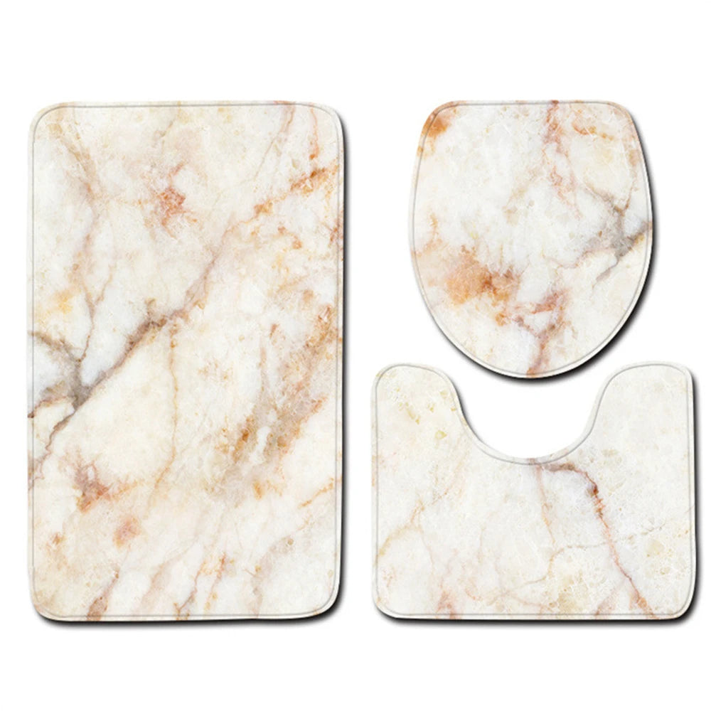 3pcs Marble Pattern Bath Mats Anti Slip Bathroom Mat Set Washable Toilet Seat Lid Cover Pedestal Rug Set Home Decor