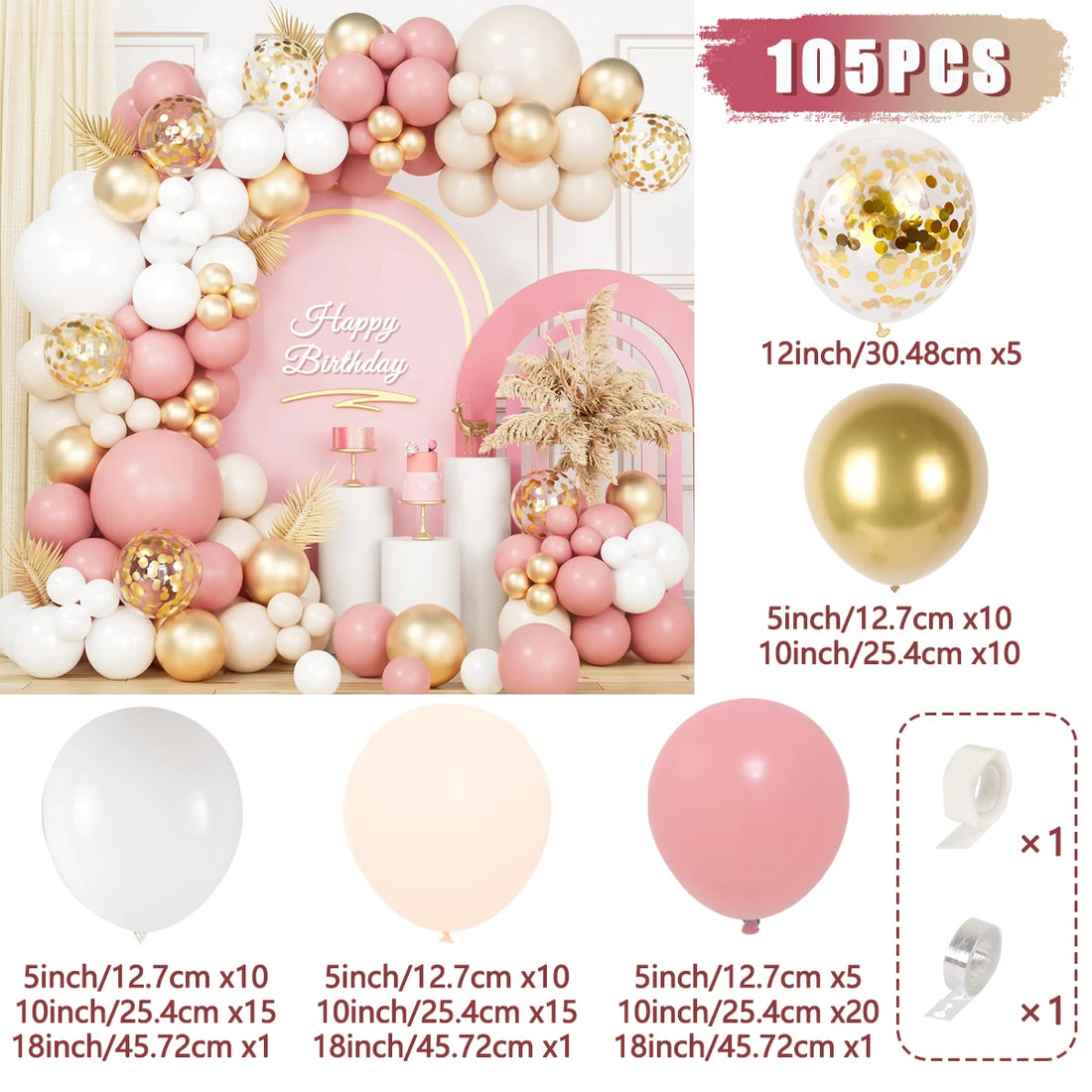 Retro Pink White Gold Balloons Garland Arch Kit Birthday Party Decoration Kids Baby Shower Wedding Party Supplies Letax Ballons