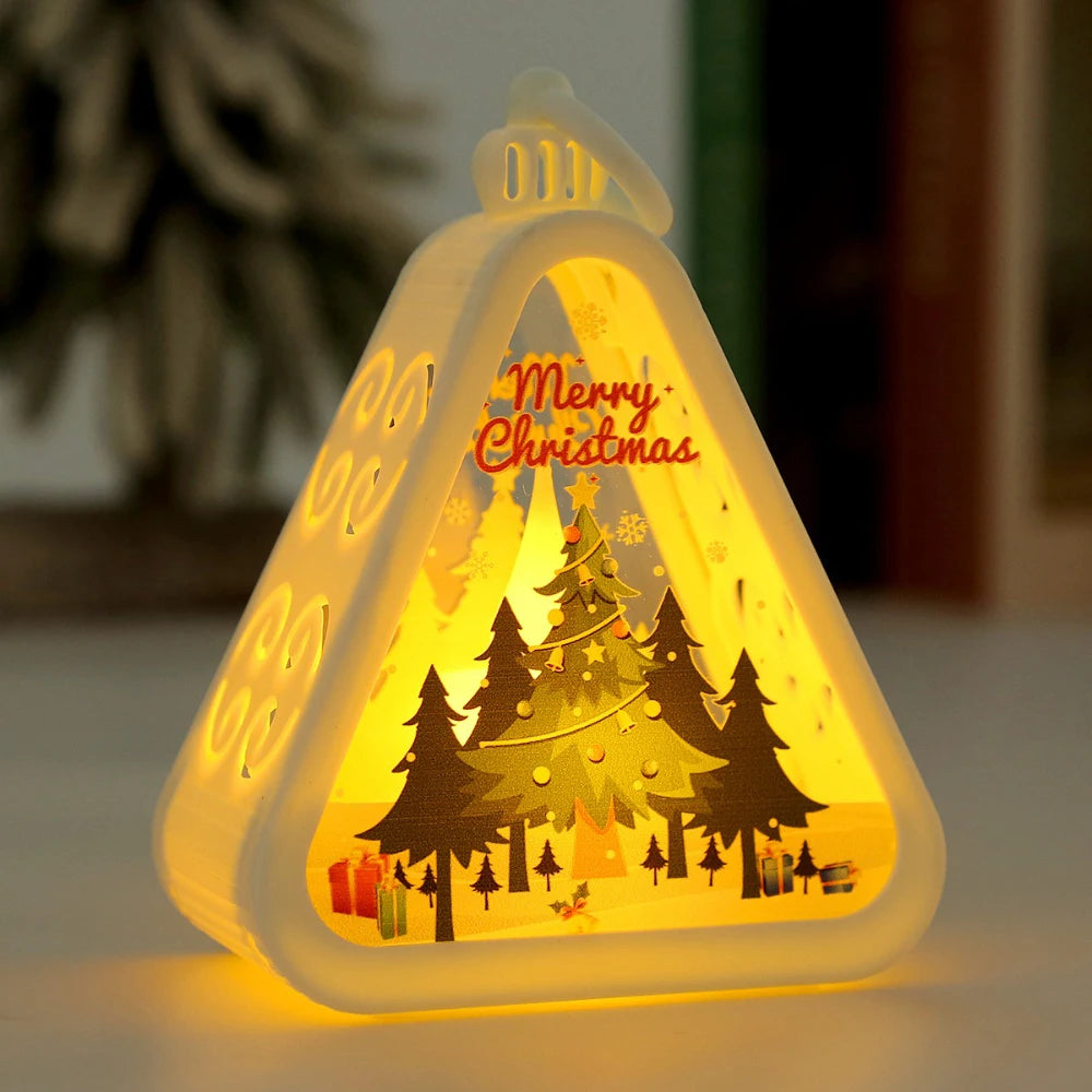 Mini Christmas LED Triangle Lantern Santa Claus Snowman Festival Lamp Indoor Table Ornaments Party Scene Props Home Decoration