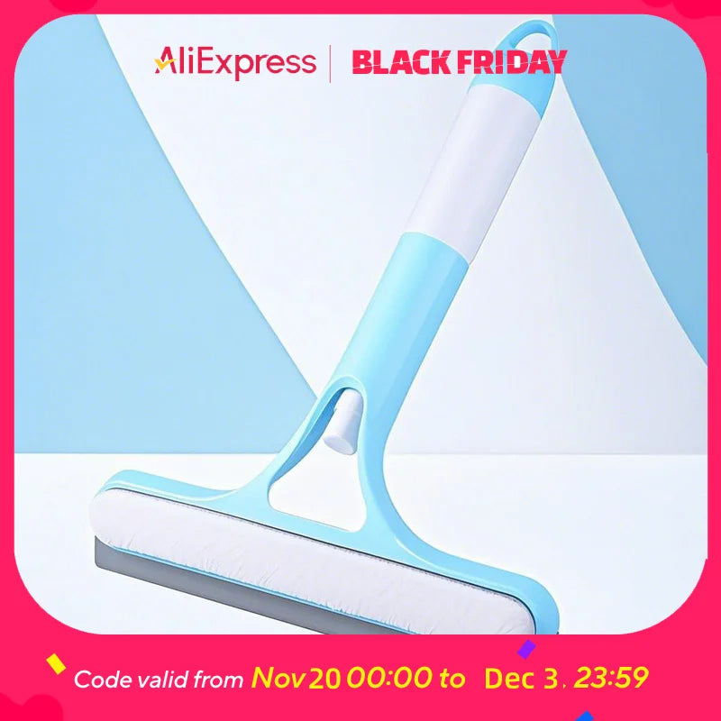 3-in-1 Window Cleaning Kit - Dual-Sided Glass Scrubber with Squeegee & Spray Bottle for Mirrors, Shower Doors, No-Streak (Blue/B