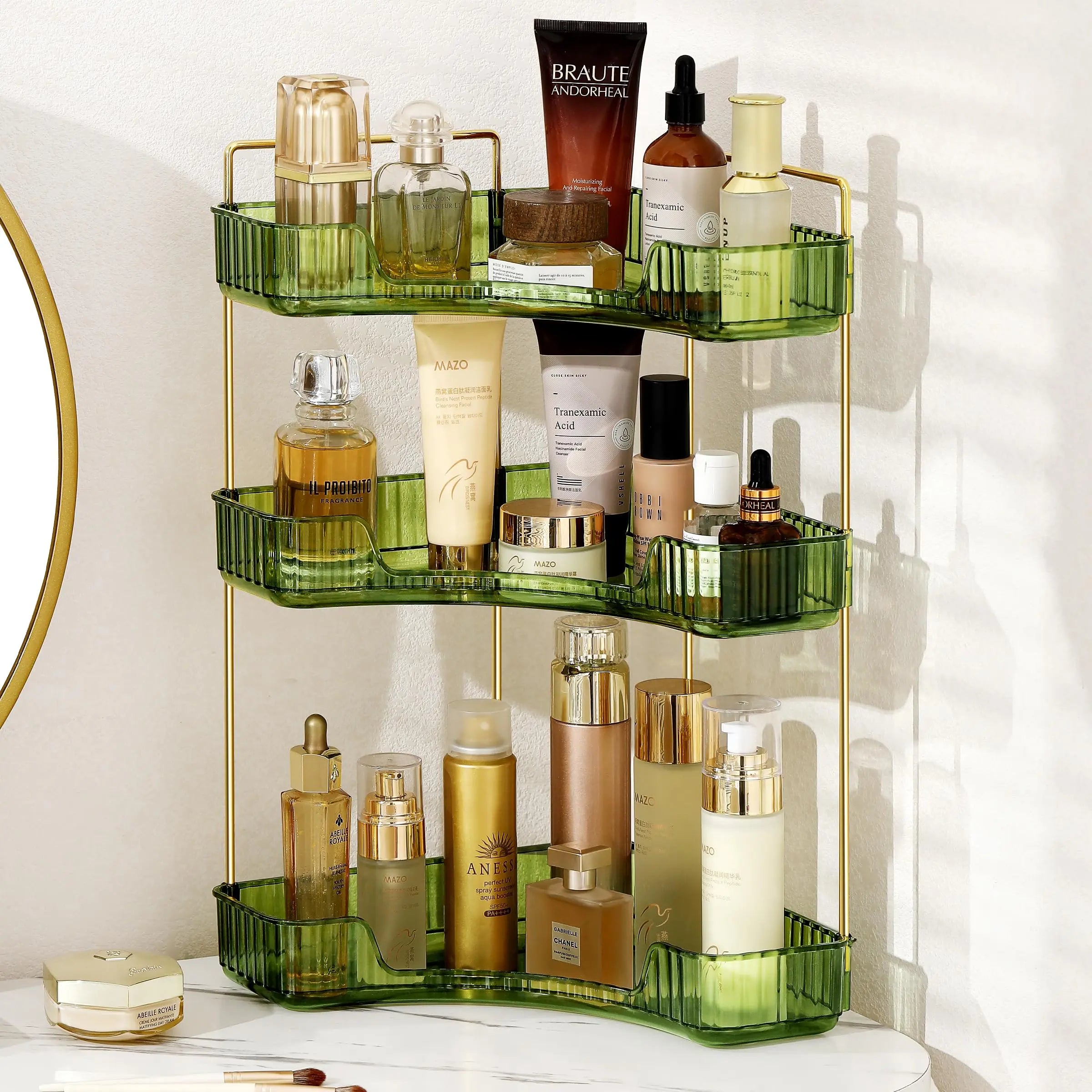 Bathroom Counter Organizer – Countertop Shelf Tray for Skincare, Perfume & Cosmetics on Dresser