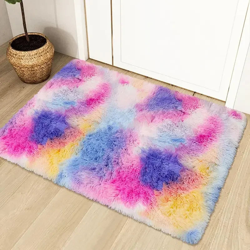 VIKAMA Children'S Room Mat Home Decor Living Room Mat Tie-Dye Gradient Silk Wool Carpet Entry By Mat Plush Soft Fluffy