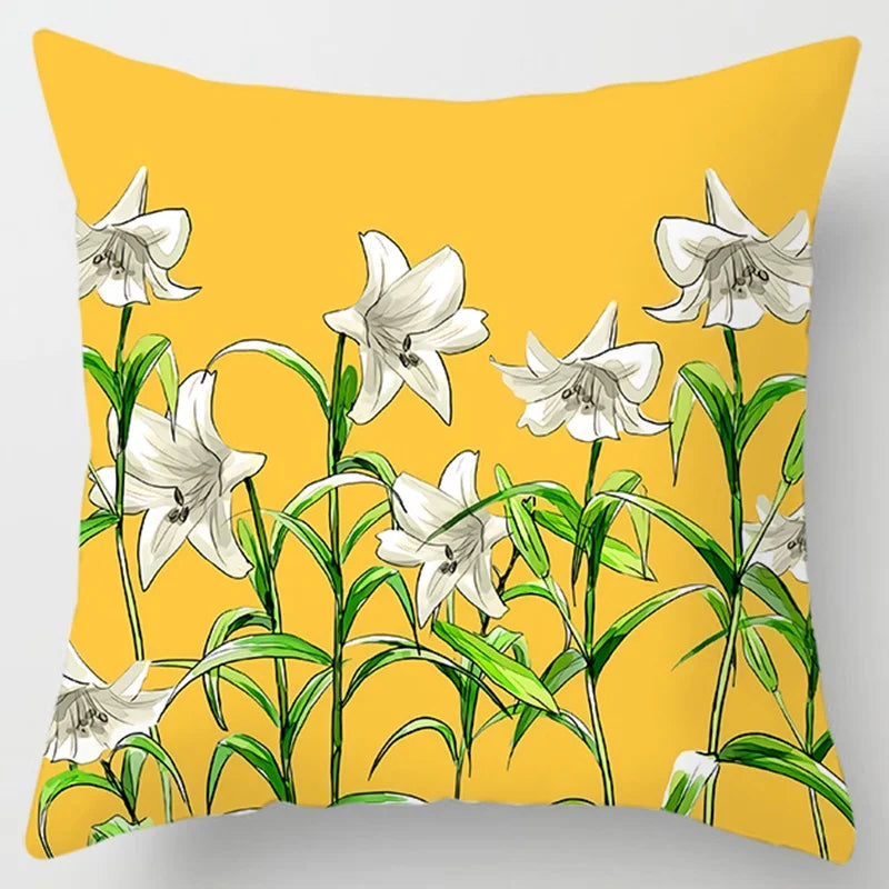 Modern Simple Yellow Flower Pillowcase Home Sofa  Lumbar  Cushion  Pillow