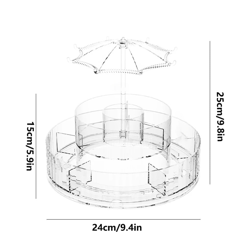 360° Rotating Desktop Cosmetic Storage Box – Acrylic Transparent Skincare Product Tray & Shelf