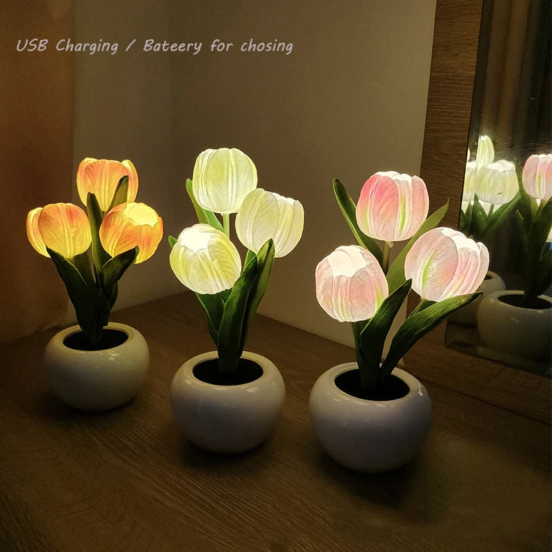 LED Tulip Night Light – Simulation Flower Atmosphere Desk Lamp for Room Decor & Gift