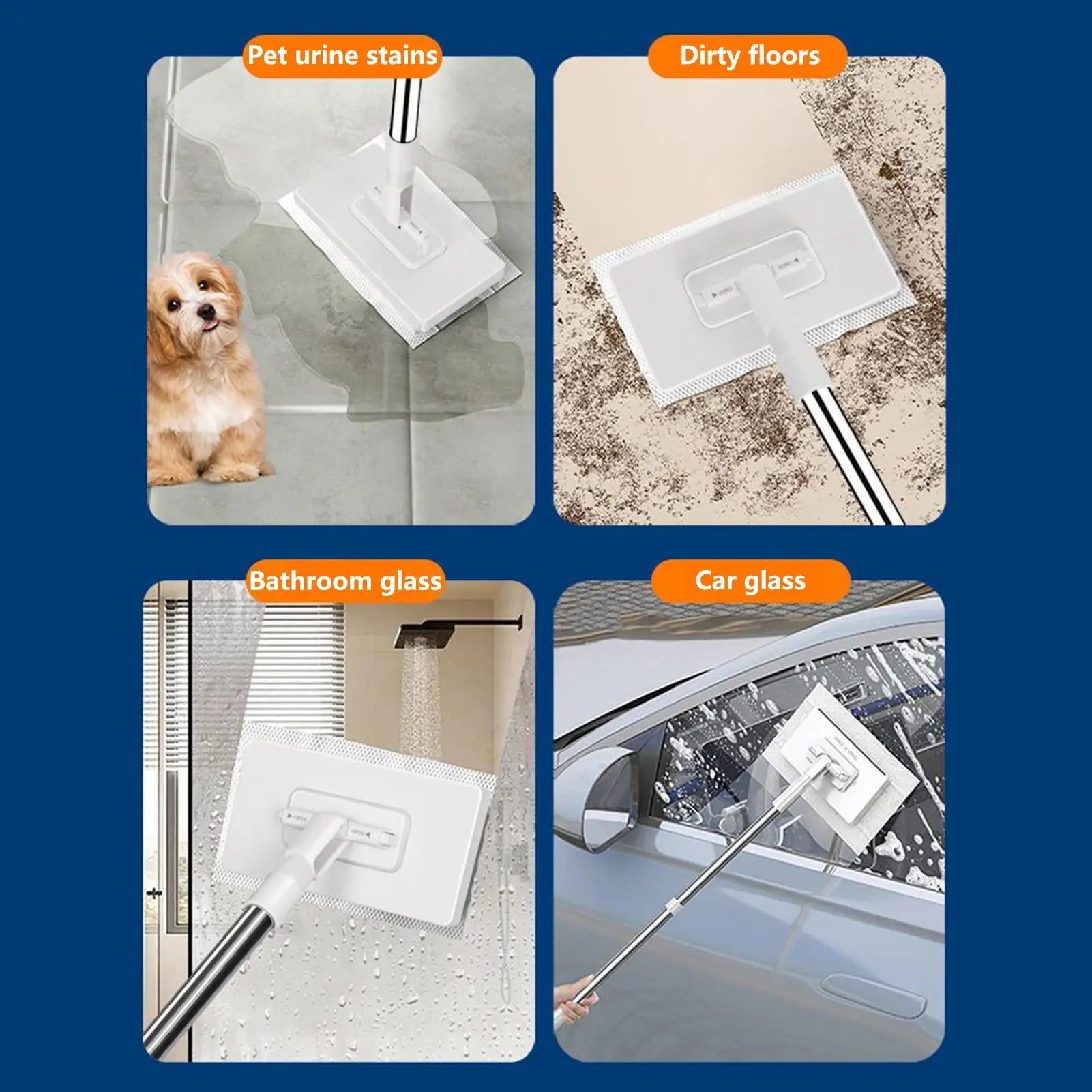 No-Wash Face Towel Flat Mop with 4 Reusable Cloths – Dust Removal Cleaning Tool for Windows, Bedroom & Living Room
