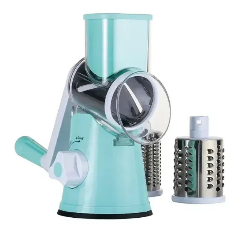 Vegetable Cutter & Slicer Manual Kitchen Cheese Chopper Machine with 3 Sharp Drums Multifunctional Garlic Potato Shredder