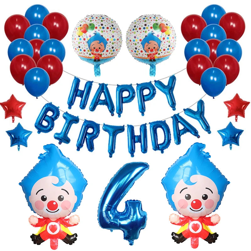 1set Plim Clown Foil Number Balloons Blue Latex Air Globos Children Baby Shower Birthday Party Decorations Kids Inflatable Toys