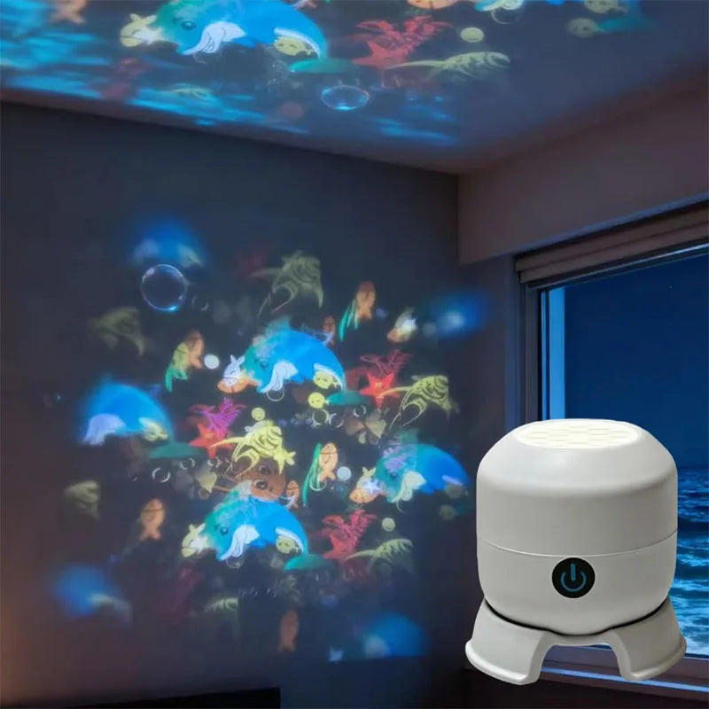 LED Ocean & Snowflake Projection Night Light – USB Rechargeable Dynamic Projector with Adjustable Ambient Light