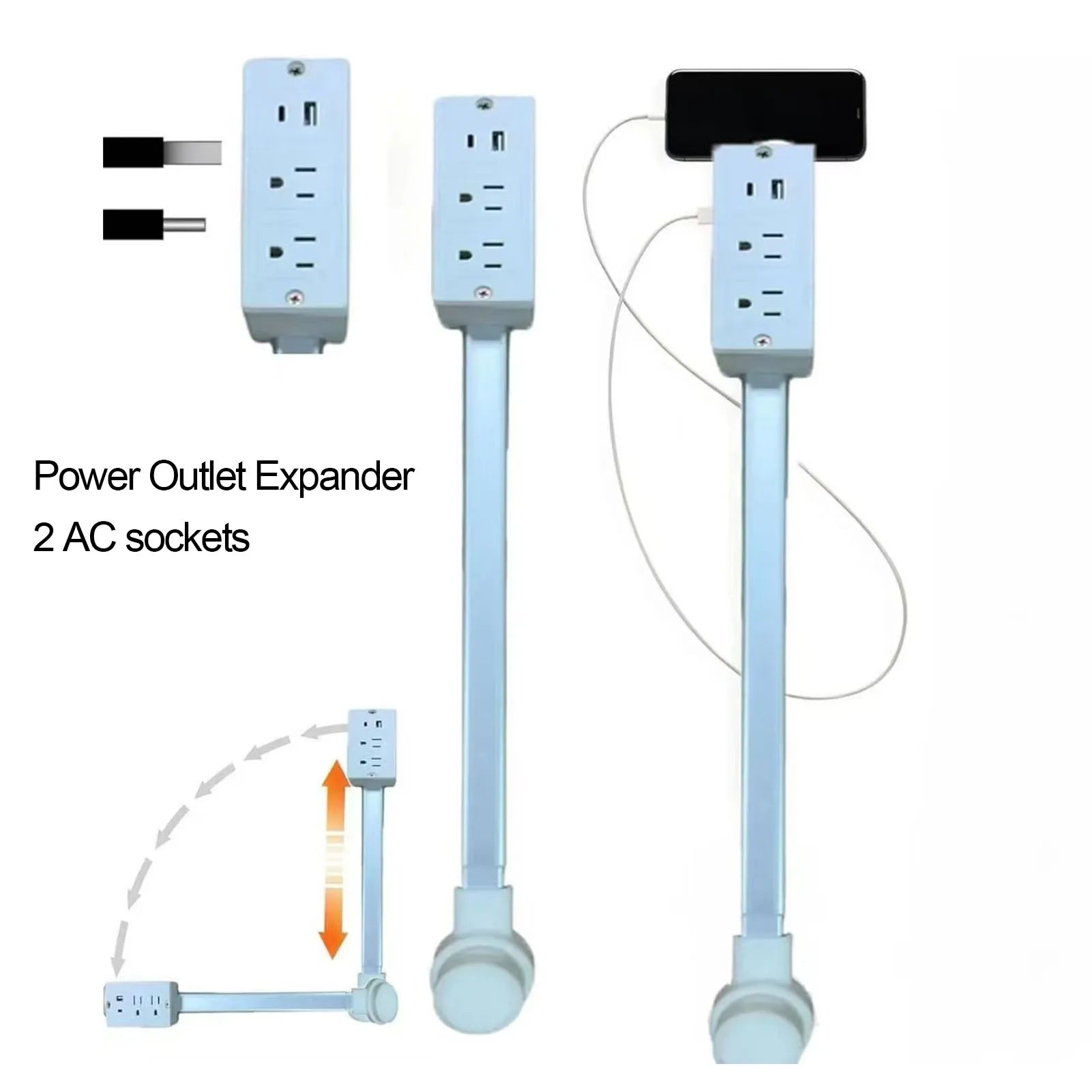 Rotatable Power Outlet Extender with USB-A & USB-C Sockets