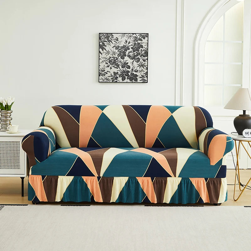 1 PC Prints Sofa Cover with Skirt Full Coverage Elastic Sofa Cover decorate the Sofa in the living room Multiple Color SofaCover