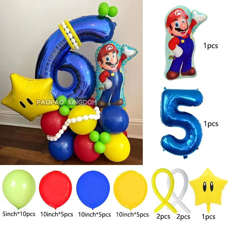 Super Mario Foil Balloons Arch Garland Kit Latex Balloons Number Balls Mario Birthday Party Baby Shower Decoration Gift Toys