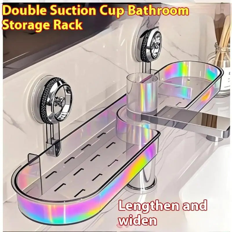 Suction Cup Washbasin Storage Rack – Punch-Free Bathroom Shower Caddy & Self-Draining Organizer Shelf