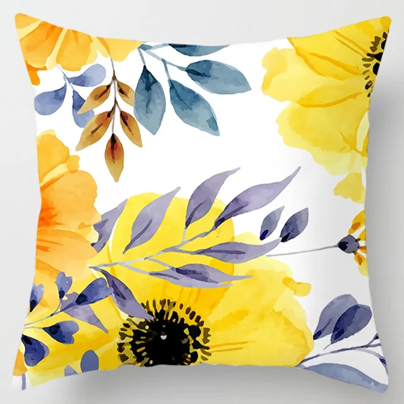 Modern Simple Yellow Flower Pillowcase Home Sofa  Lumbar  Cushion  Pillow